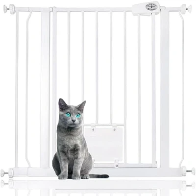 Afbeelding van Bettacare Huisdierenhek met Afsluitbare Kattenluik Assortiment, 81.4 cm 89 (11 opties beschikbaar), Wit, 75 Hoogte, Extra Hoog Hondenveiligheidshek Kattenluik, Eenvoudige Installatie