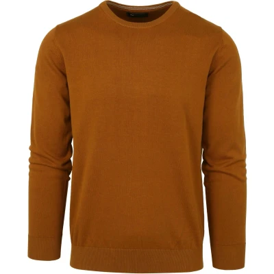 Afbeelding van Suitable Oini Pullover O Hals Okergeel maat XXL Heren met Slim fit Pasvorm Katoen Herenkleding
