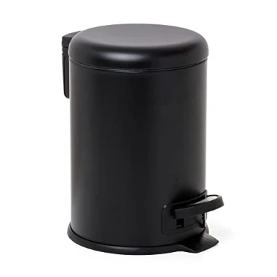 Afbeelding van TATAY Badkameremmer met voetpedaal van roestvrij staal, inhoud 3 liter, uitneembare binnenkant, gevoerde valsluiting, BPA vrij, zwart, afmetingen 17,5 x 22,5 25 cm