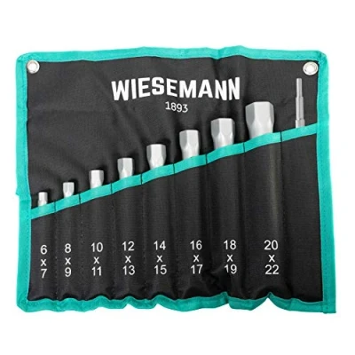 Afbeelding van Pijpsleutelset 10 stuks 6 22mm van WIESEMANN 1893 I Voor werkzaamheden aan de waterkraan, bougies en nog veel meer In handige oprolbare tas 81420