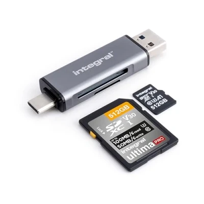 Afbeelding van Integral SD en microSD geheugenkaartlezer Dual Ended USB 3.2 Gen 1 Type A C connectoren Compatibel met pc, laptops, smartphones, iPhone 15 serie, MacBook Pro/Air, iPad Pro meer
