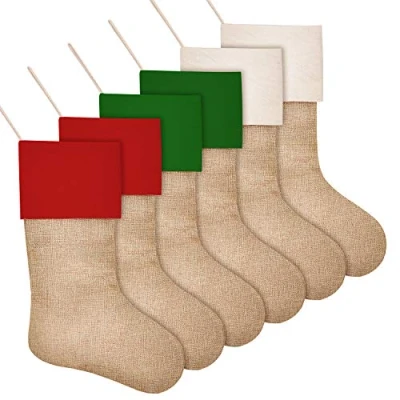 Afbeelding van SAVITA 6 Stuks Kerstsokken, 3 Kleuren Kerst Open Haard Hangende Kousen Voor Kerstversiering, Jute Kerstsokken Cadeau, Snoep, Doe Het Zelf Knutselen (42 cm)