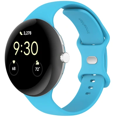 Afbeelding van imoshion Bandje Geschikt voor Google Pixel Watch 3 45 mm Maat S Siliconen band zilver knoopje Blauw