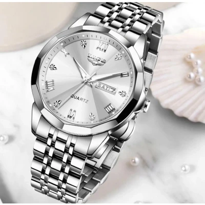 Afbeelding van Lige HerenHorloge Polshorloge Heren Cadeau Horloge Geschenkdoos Mannen Zilver en Wit Polsband