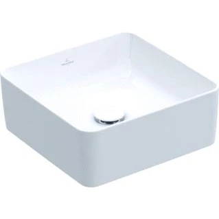 Afbeelding van Villeroy en boch collaro opzetwastafel vierkant wand verhoogde voet 380 x 380mm dxb wit alpine 4a213801