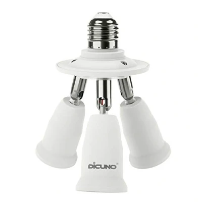 Afbeelding van DiCUNO 3 in 1 E27 socket splitter adapter, naar fittingconverter, verdeler 3, lamphouder, 360 graden verstelbaar, 180 buig, Maximaal 180W en 160 ℃ Hittebestendige gloeilampverdeler