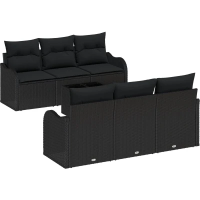 Afbeelding van vidaXL 7 Persoons Tuin Sofa Set met Kussens Zwart Poly Rattan
