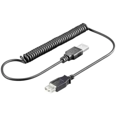 Afbeelding van PremiumCord Spiraal USB 2.0 verlengkabel 1 m, datakabel High Speed tot 480 Mbit/s, oplaadkabel, type A female naar stekker, 2x afgeschermd, kleur zwart, lengte 1m