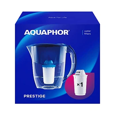 Afbeelding van AQUAPHOR Waterfilter Prestige Kobaltblauwinclusief 1 A5 Filter I Karaf voor 2,8 liter Past in de koelkastdeur Verlaagt Kalk &amp; Chloor Tafelwaterfilter Handige filterkan