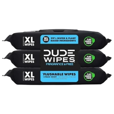 Afbeelding van Dude Wipes Flushable Wet Doekjes Dispenser (3 Verpakkingen 48 Doekjes), Ongeparfumeerde Natte met Vitamine E &amp; Aloë voor Thuis, Septic en Riool Veilig