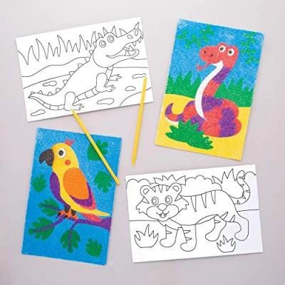 Afbeelding van Baker Ross AW560 Zandkunstafbeeldingen &quot;jungledieren&quot; (8 stuks) voor kinderen om te versieren en als decoratie idee,wit