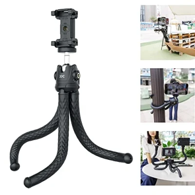 Afbeelding van JJC Flexibel telefoonstatief, Octopus camerastatief standhouder, 360 roterend draagbaar reisstatief voor iPhone Android smartphones DSLR, 2 in 1 statief met 1/4&quot; 20 gat verlengarm LED microfoon