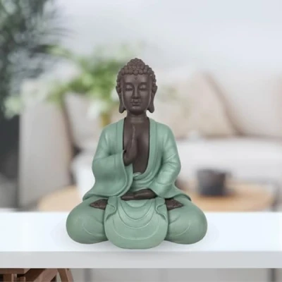 Afbeelding van Bodhi Zen standbeeld en Feng Shui decoratie voor het creëren van een ontspannende spirituele sfeer cadeau idee Boudha geluksbrenger hoogte: 20 cm kleur: groen bruin Zen&#039;Light