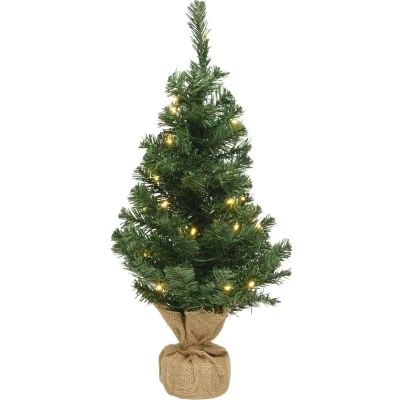 Afbeelding van Kunstkerstboom met jute zak op batterijen 35 micro LED lampjes 75CM