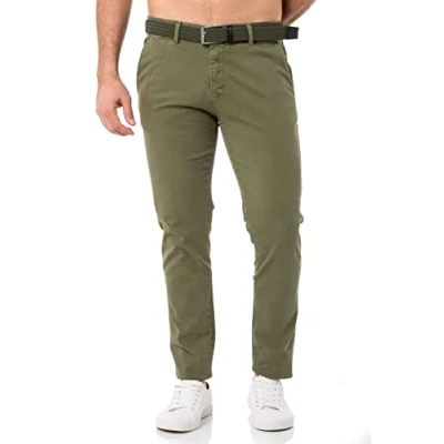 Afbeelding van Redbridge broek met riem chino voor heren vrijetijdsbroek casual business pants, Kaki, 36W / 34L