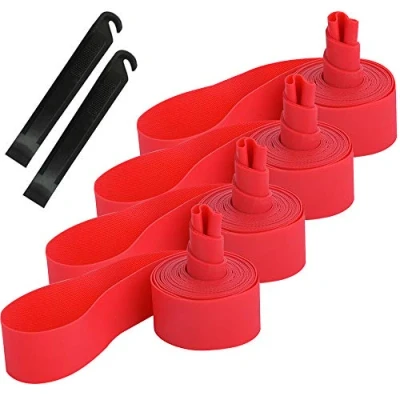 Afbeelding van QitinDasen 4 stuks premium pvc fietsbanden, velgenband, 27,5 inch mountainbike banden, liner, lekbescherming, velgenband met 2 fietsbandenlichters (rood)