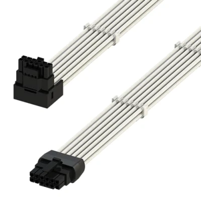 Afbeelding van LINKUP AVA Rechtshoek 600W PCIE 5.0 16Pin (12+4) Hoogstroomvoedingskabel 16AWG, Gegoten, Gesoldeerd &amp; Geïsoleerd Type Compatibel met RTX4000 RTX3000 FE 70cm Wit