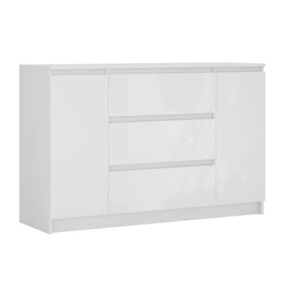Afbeelding van Ladekast met 3 lades en 2 deuren, lengte 120 cm Stijlvolle opbergoplossing voor thuis, wit/wit in hoogglans