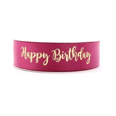 Afbeelding van OMISS Paars lint met gouden opschrift Happy Birthday verjaardagsdecoratie (paars)