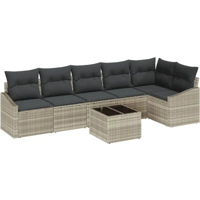 Afbeelding van vidaXL Tuin Sofa Set van 7 Beige PE Rattan Buitensectie