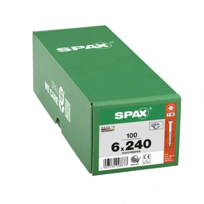 Afbeelding van Spax Spaanplaatschroef platverzonken kop verzinkt T Star T30 deeldraad 6.0 x 240mm