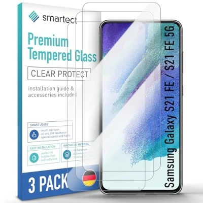 Afbeelding van smartect Glass Screen Protector [3 Stuks, Clear] compatibel met Samsung Galaxy S21 FE / 5G, Beschermglas Anti kras, Gerhard Glas 9H, Bubbelvrije, Ultra bestendig, Vingerafdrukken