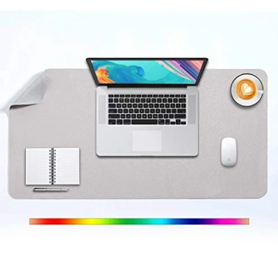 Afbeelding van Bureau Pad Grote, Bureaulegger, Uitgebreide Muis Mat, Grote Pad, Onderlegger XL, DOBAOJIA Blotter, Schrijven Dual Side Gebruik PU Leer Waterdicht 80 x 40cm (Lichtgrijs/Zilver)