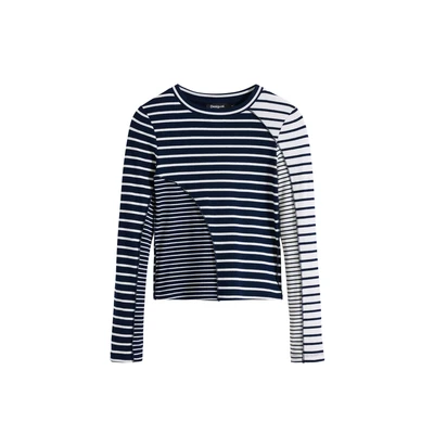 Afbeelding van Desigual Combined Striped Longsleeve, Dames, Maat: Medium, Black