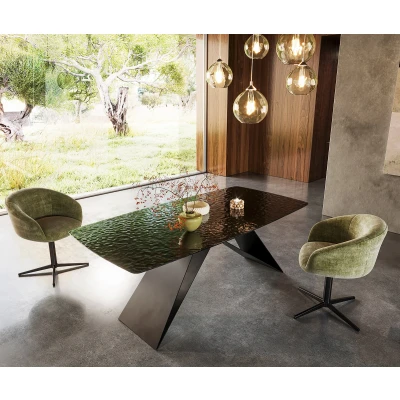 Afbeelding van DELIFE Eetkamertafel Edge Boot 200x100 Glas smelten rokerig zwart 3D Relief V frame vlak staal