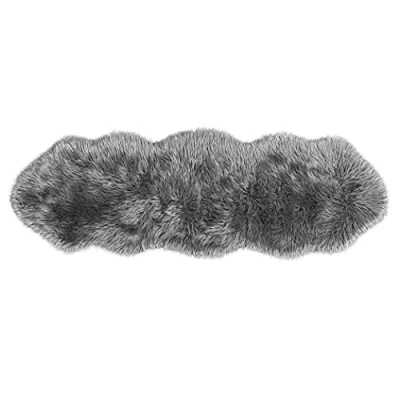 Afbeelding van Teppich Wölkchen Schapenvacht Tapijt, Imitatiebont Lamsvacht, Schapenvel Imitatievacht Kunstbont Tapijt Slaapkamer Woonkamer Wasbaar Bont Decoratiebont Donkergrijs 55x160cm Dubbel