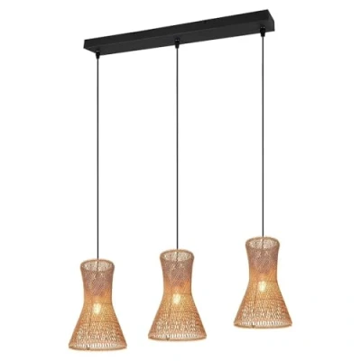 Afbeelding van Trio 3 lichts hanglamp Bijou zwart met rotan R31833026