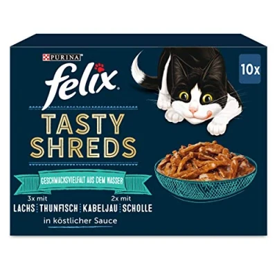 Afbeelding van FELIX Tasty Shreds Kattenvoer, nat in saus, smaakdiversiteit uit het water, 6 stuks (6 x 10 80 g)
