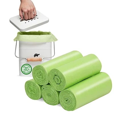 Afbeelding van Biologisch afbreekbare vuilniszak 100 tellingen, 15L kleine recycleert 2 4 gallon vuilniszak, dikke composteerbaar voor voedsel/huishouden/tuinafval in keuken,