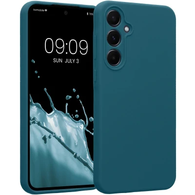 Afbeelding van kwmobile telefoonhoesje geschikt voor Samsung Galaxy A55 5G TPU backcover met siliconen coating Smartphone case in mat petrol