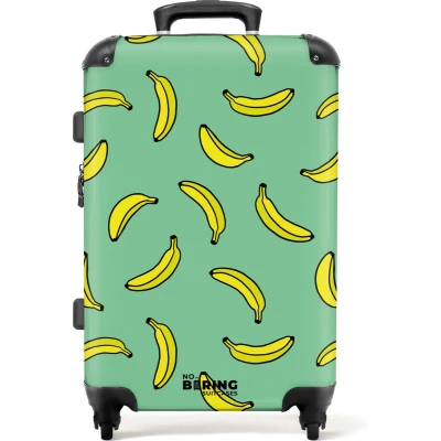 Afbeelding van NoBoringSuitcases.com® Koffer groot Rolkoffer lichtgewicht Groen met gele bananen Reiskoffer 4 wielen Grote trolley XL 20 kg bagage