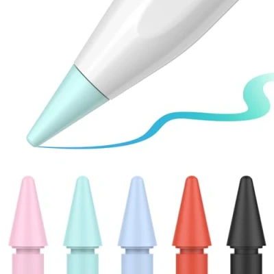 Afbeelding van TiMOVO 5 Pack Replacement Tips for Apple Pencil 1st/2nd Generation/USB C, Precise Control Cover, Nids iPad Pro/Air/Mini Pencil, Black/Red/Blue/Green/Pink