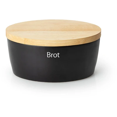 Afbeelding van Continenta Ovale keramische broodpan 36 x 23 13,5 cm met ventilatiegaten en verwisselbare opschrift, achterkant deksel als snijplank, zwart