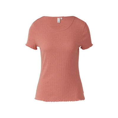 Afbeelding van QS MIT Ajourmuster Tshirt basic, Dames, Maat: Large, Papaya