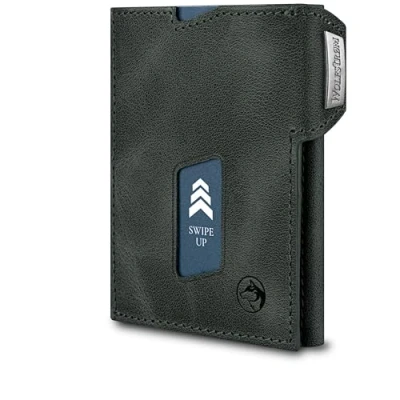 Afbeelding van Wolfstrøm Slim Wallet &#039;Ludvig&#039; Mini portemonnee voor heren, klein met muntvak, RFID blocker, kleine dames en creditcardhouder, jade groen, (07)
