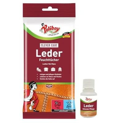 Afbeelding van POLIBOY Lederen vochtige doekjes Voor onderhoud en reiniging van glad leer Verfrissing de kleur bescherming met carnaubawas 1 x 20 incl. productmonster Made in Germany