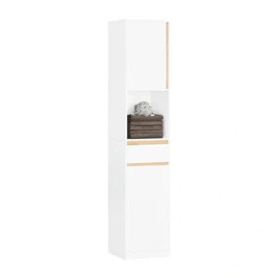 Afbeelding van SoBuy Badkamer Kolomkast, Badkamerkast, Hoge Kast, Staande Opbergkast Opbergplank met 2 Deuren, Lade, en Verstelbare Planken, Wit 35x33x170 cm BZR80 W