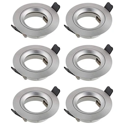 Afbeelding van SEBSON Inbouwspot rond geborsteld aluminium 6 pack, inbouwframe gatdiameter 65mm, plafond spot incl. GU10 fitting voor LED/halogeen