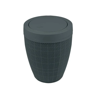 Afbeelding van Addis Ronde afvalemmer van synthetische jute met kanteldeksel, voor badkamer, slaapkamer, kantoor, inhoud 5 liter, donkergrijs