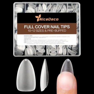 Afbeelding van Nicedeco Valse Nageltips Kunstnagels, 504 Stuks Amandel Vorm Halflange Nagel Tips Transparante Acryl Voorgevormde Zachte Extensies Volledige Bedekking 12 Maten Prevormdem, 017