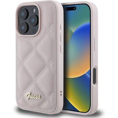 Afbeelding van Guess GUHCP16LPSQSQSP iPhone 16 Pro 6,3&quot; roze/roze hardcase Gewatteerd metalen logo