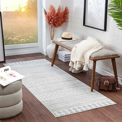 Afbeelding van SURYA Vloerkleed Hal Slaapkamer Scandinavisch Boho Loper Gang LOUNA Grijs 80x220 cm
