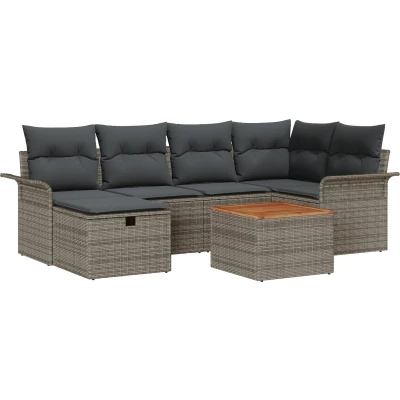 Afbeelding van vidaXL 7 delig Tuin Sofa Set met Kussens Grijs Poly Rattan