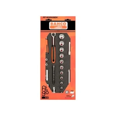 Afbeelding van Bahco Foaminlay Fit&amp;Go 1/3 met doppen en toebehoren 1/4&quot; 3/8&quot; 34 delig retailverpakking FF1E2505EH