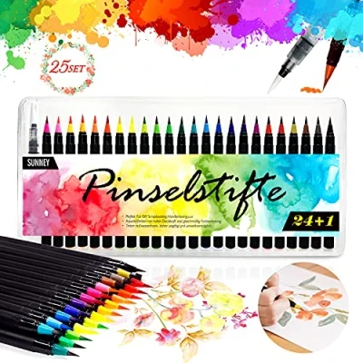Afbeelding van Set van 24 aquarelpenselen + 1 watertankkwast, brush pen met flexibele nylon punten, handlettering pennen voor kunstenaars, bullet journal, kalligrafie en tekeningen