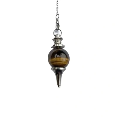 Afbeelding van Edelsteen slinger van kristal, bolvormig, vintage, voor radiesthesie, chakra, reiki, waarzeggerij, meditatie, Wicca (tijgeroog)